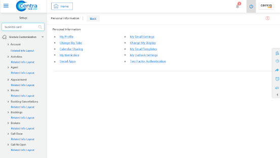 Business Card View in CentraHub CRM CentraHub CRM Software